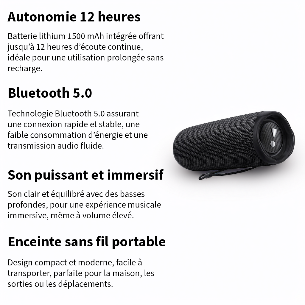 Enceinte bluetooth puissante Waterproof - Son immersif et riche